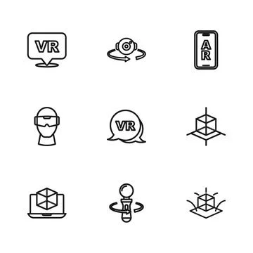 Set line VR controller game, 3d modeling, Virtual reality, Augmented AR, 36.. Stock Illustration