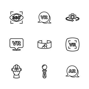 Set line VR controller game, Virtual reality, Augmented AR, 360 degree view.. Stock Illustration