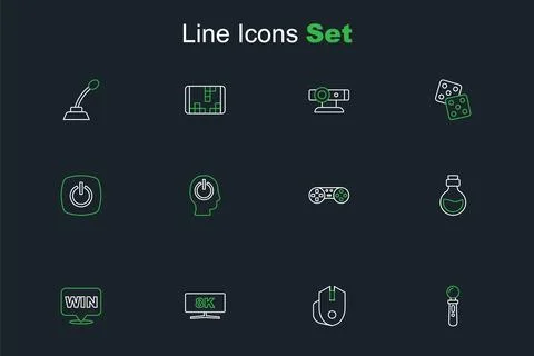 Set line VR controller game, Computer mouse, monitor, Medal, Bottle with ma.. 스톡 일러스트