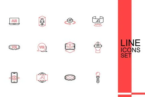Set line VR controller game, Virtual reality glasses, Wide angle picture, 3.. 库存插图