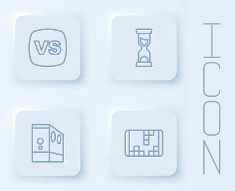 Set line VS Versus battle, Old hourglass, Case of computer and Portable video Illustrazione stock