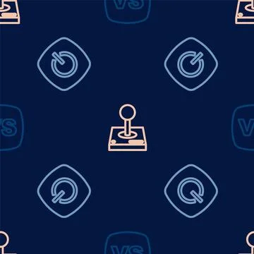 Set line VS Versus battle, Power button and Joystick for arcade machine on Stock Illustration