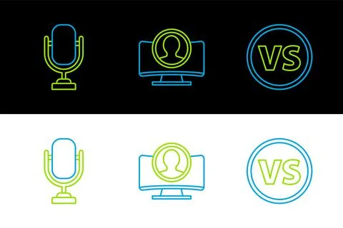 Set line VS Versus battle, Microphone and Create account screen icon. Vector Stock Illustration