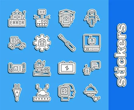Set line Waiter robot, Bot, Robot, Autonomous smart car, Error in and Screwdr Stock-Illustration