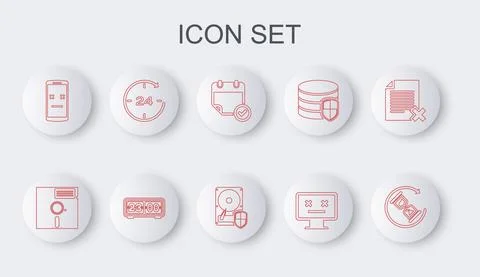 Set line Waiting, Floppy disk the 5.25-inch, Calendar with check mark, Dead Stock Illustration