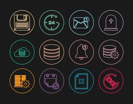 Set line Waiting, Setting database server, New, email incoming message, Dat.. Stock Illustration