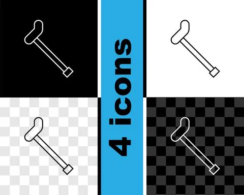 Set line Walking stick cane icon isolated on black and white, transparent Illustration