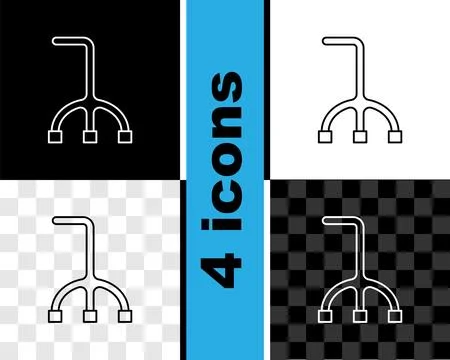 Set line Walking stick cane icon isolated on black and white, transparent Illustration