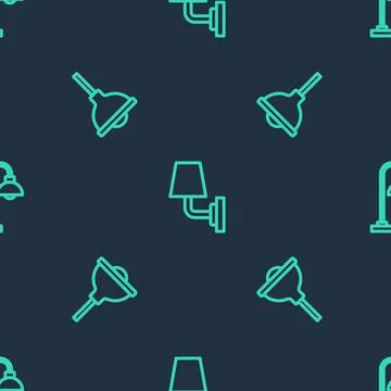 Set line Wall lamp or sconce, Lamp hanging and Floor on seamless pattern. Vector Illustrazione stock