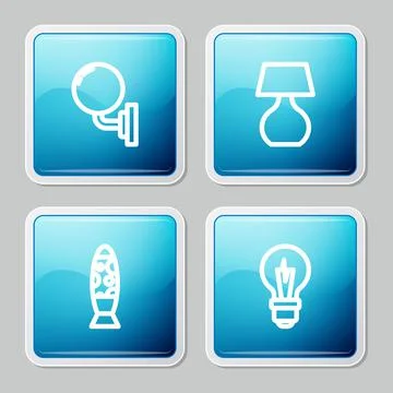 Set line Wall lamp or sconce, Table, Floor and Light bulb icon. Vector Stock Illustration