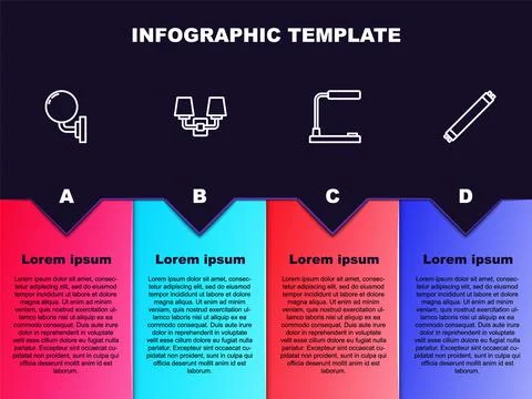 Set line Wall lamp or sconce, , Table and Fluorescent. Business infographic 库存插图