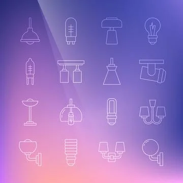 Set line Wall lamp or sconce, Chandelier, Led track lights lamps, Table, Light Stock Illustration
