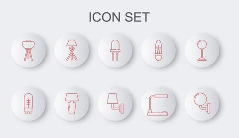 Set line Wall lamp or sconce, Light emitting diode, Table, Floor, and icon Stock Illustration