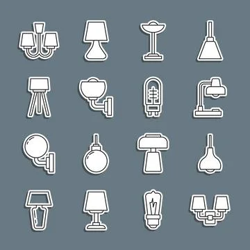 Set line Wall lamp or sconce, Lamp hanging, Table, Floor, Chandelier and Light Stock Illustration