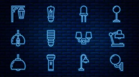 Set line Wall lamp or sconce, Table, Light emitting diode, LED light bulb Stock Illustration