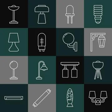Set line Wall lamp or sconce, Floor, Vintage street light, Light emitting diode Stock Illustration