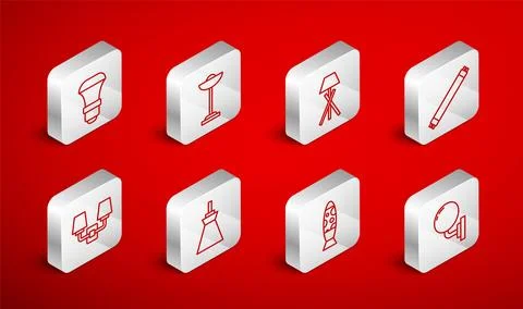 Set line Wall lamp or sconce, Floor, Fluorescent, LED light bulb, Lamp hang.. Stock Illustration