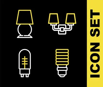 Set line Wall lamp or sconce, LED light bulb, Light emitting diode and Tabl.. Stock Illustration