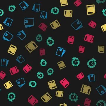 Set line Wallet, Stopwatch, Document and Certificate template on seamless pat Illustrazione stock