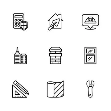Set line Wallpaper, Window in room, Adjustable wrench, Chimney, Worker safe.. Illustrazione stock