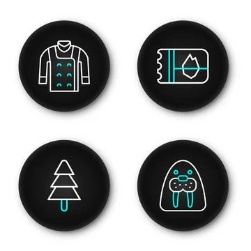 Set line Walrus animal, Tree, Ticket in Iceland and Sweater icon. Vector イラスト素材
