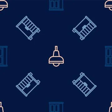 Set line Wardrobe, and Lamp hanging on seamless pattern. Vector Stock Illustration