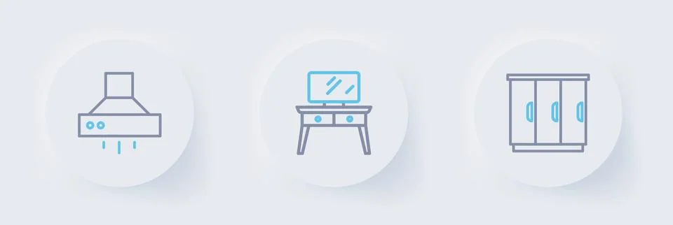 Set line Wardrobe, Dressing table and Kitchen extractor fan icon. Vector Stock Illustration