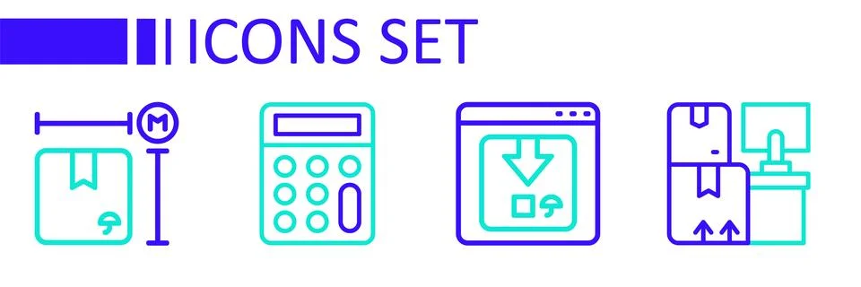Set line Warehouse with boxes, Online app delivery tracking, Calculator and.. Stock Illustration