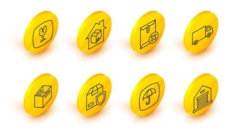 Set line Warehouse, Delivery package with umbrella, security shield, Carton 스톡 일러스트