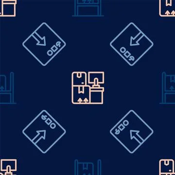 Set line Warehouse interior with boxes, Carton cardboard and on seamless pattern 스톡 일러스트
