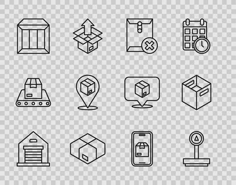 Set line Warehouse, Scale, Delete envelope, Carton cardboard box, Location with 스톡 일러스트