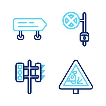 Set line Warning road sign, Traffic light, Stop with camera and Road traffi.. Stock-Illustration