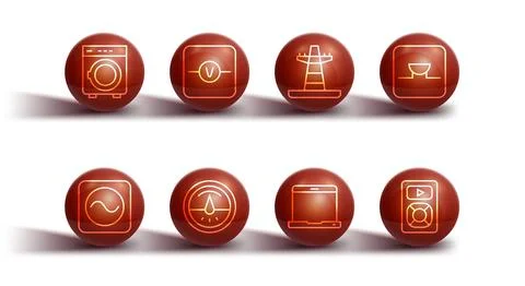 Set line Washer, AC voltage source, Buzzer in electronic circuit, Laptop Stock Illustration