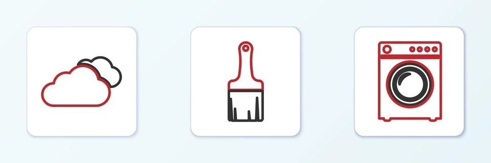 Set line Washer, Cloud and Paint brush icon. Vector 스톡 일러스트