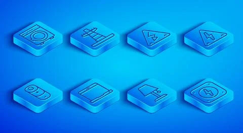 Set line Washer, Electric tower line, High voltage, Laptop, Table lamp, Bat.. Stock Illustration
