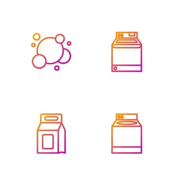 Set line Washer, Laundry detergent, Soap water bubbles and . Gradient color Stock Illustration
