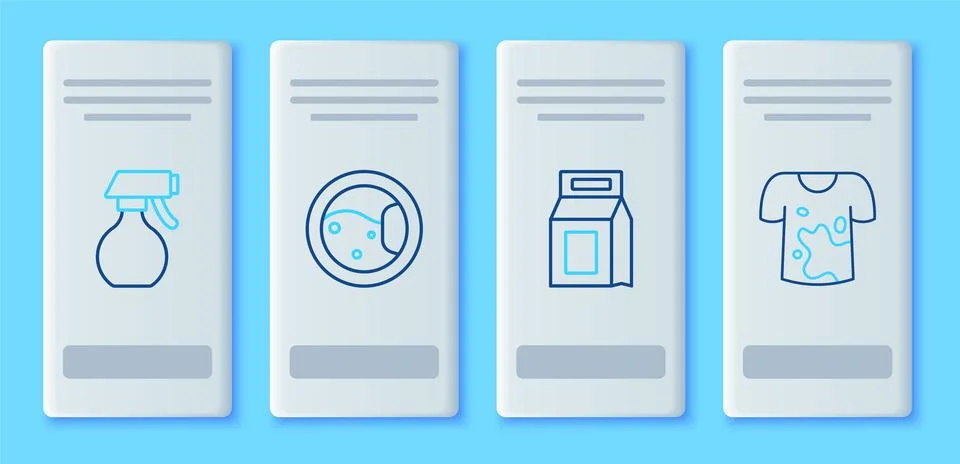 Set line Washer, Laundry detergent, Water spray bottle and Dirty t-shirt ic.. Stock Illustration