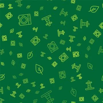 Set line Washer, Leaf Eco symbol and Electric tower line on seamless pattern Illustrazione stock