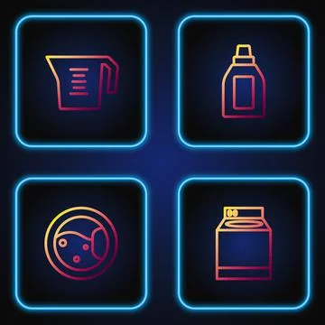 Set line Washer, , Measuring cup and Bottle for cleaning agent. Gradient color Stock Illustration