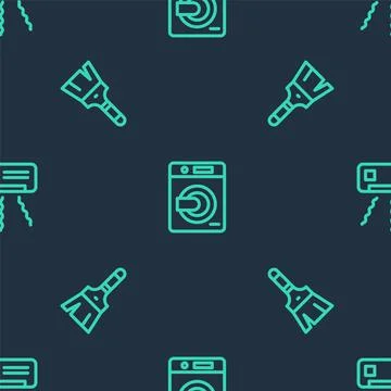 Set line Washer, Paint brush and Air conditioner on seamless pattern. Vector イラスト素材