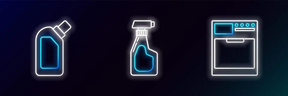 Set line Washer, Plastic bottles for liquid dishwashing liquid and Cleaning.. Illustrazione stock