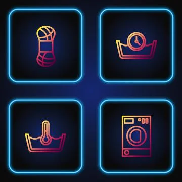 Set line Washer, Temperature wash, Yarn and Time. Gradient color icons. Vector イラスト素材
