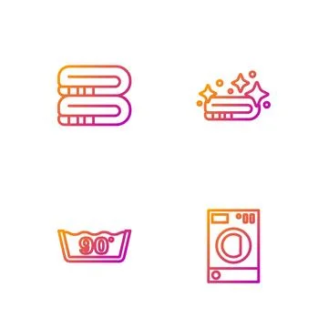 Set line Washer, Temperature wash, Towel stack and . Gradient color icons. .. イラスト素材
