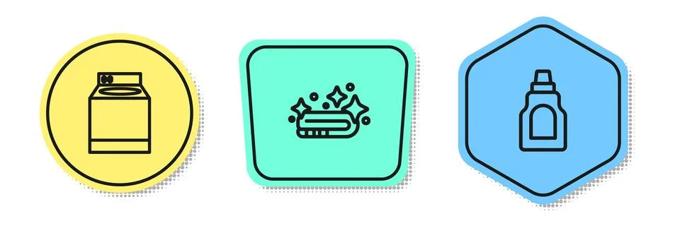 Set line Washer, Towel stack and Bottle for cleaning agent. Colored shapes Stock Illustration