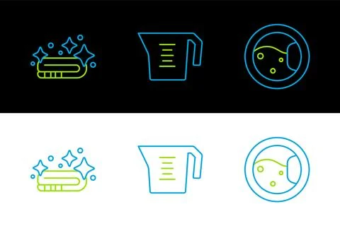 Set line Washer, Towel stack and Measuring cup icon. Vector イラスト素材