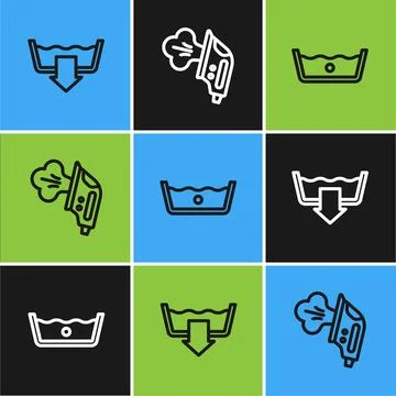 Set line Washing modes, Temperature wash and Electric iron icon. Vector Illustrazione stock