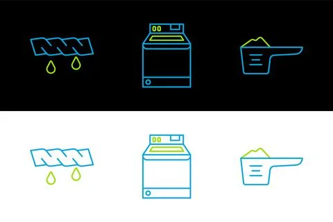 Set line Washing powder, Squeeze clothes and Washer icon. Vector Stock Illustration