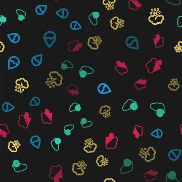 Set line Water drop, Cloud with snow, rain and lightning and on seamless pattern Illustrazione stock