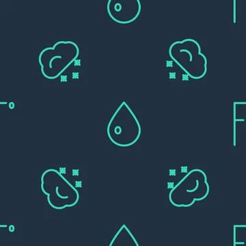 Set line Water drop, Cloud with snow and Fahrenheit on seamless pattern. Vector Stockillustratie