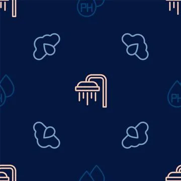 Set line Water drop, Cloud with rain and Shower on seamless pattern. Vector Illustrazione stock